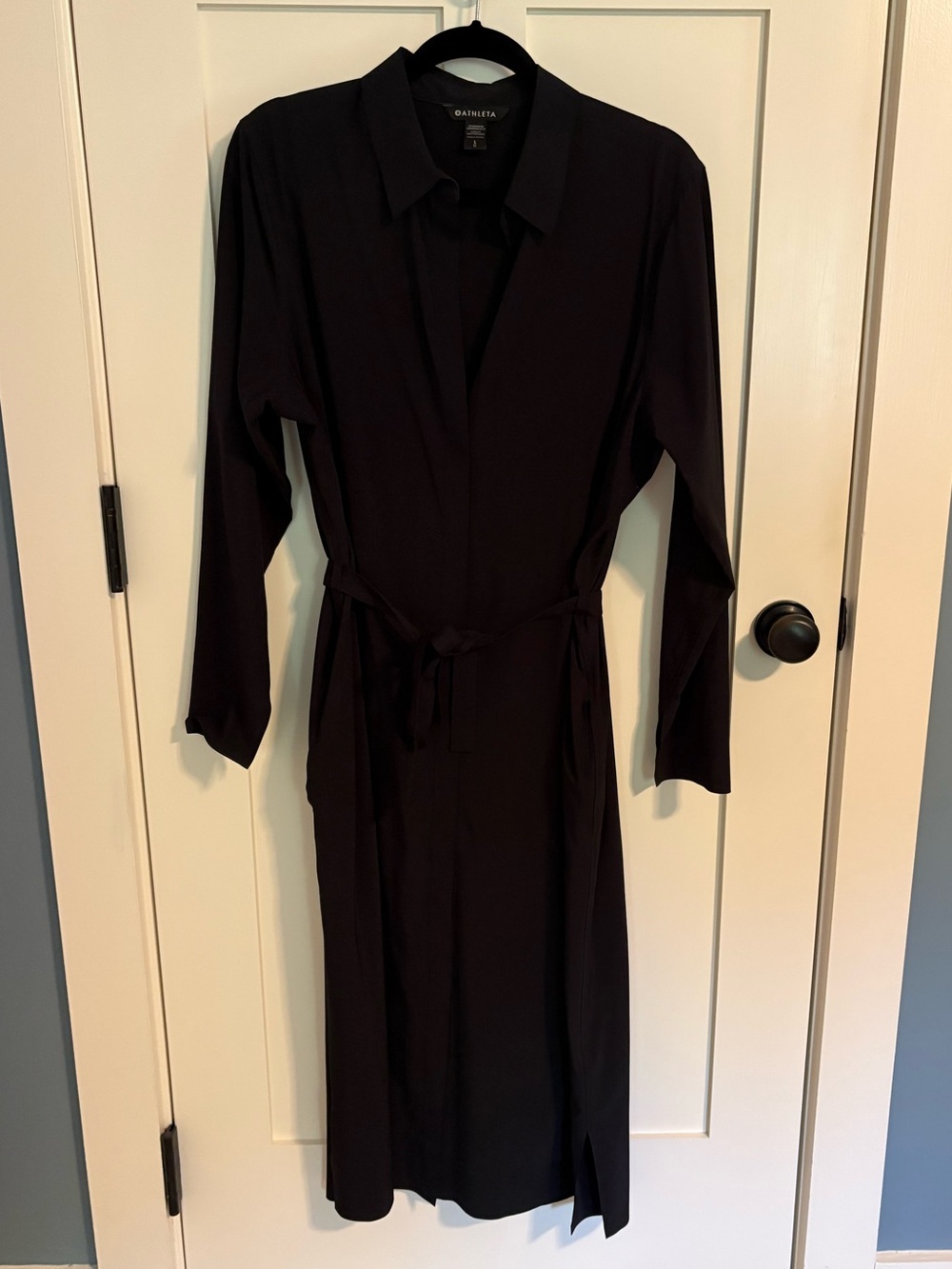 Athleta Black Long Sleeve Shirt Dress with Tie Waist